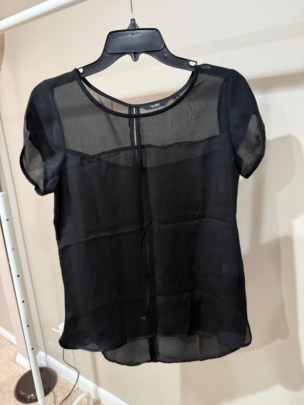 Izabel London Black Sheer Short-Sleeve Blouse